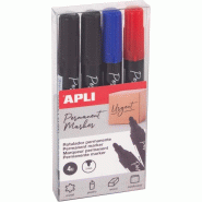 APLI 19685-4 marqueurs permanents à pointe ronde de 3 mm, 2 noirs, 1 bleu, 1 rouge - Multi-surfaces. - 8410782196853