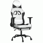Décoshop26 - Fauteuil de bureau chaise gaming avec coussin lombaire fonction de massage avec repose-pieds en PVC blanc et noir DEC025830 - blanc 3000