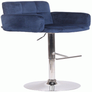 Décoshop26 - Tabouret de bar pivotant en velours bleu et métal chromé avec accoudoirs repose-pieds et dossier TDB10648 - bleu 3002470932697