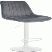 Décoshop26 - Tabouret de bar x1 réglable en hauteur pivotant à 360° assise en velours gris foncé couture verticale pied métal blanc 10_0006466 -