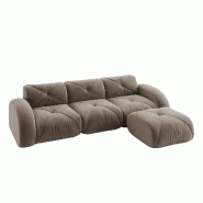 Merax Canapé modulable 3 places avec tabouret, canapé nuage avec accoudoirs ronds, chenille douce, sans cadre près du sol, canapé lounge, marron -
