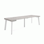 SKRAUT HOME Table console extensible, 260, Pour 12 personnes, Pieds en bois, Ciment - gris Bois manufacturé 387_18