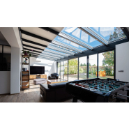 Véranda verrière en aluminium sur-mesure - Structure et toit cintré ou monopente Véranda verrière en aluminium sur-mesure - Structure et toit cintré ou monopente