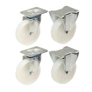 4 - 80mm 3" inch nylon castors - heavy duty swivel fixed castor set 120kg each 4 - 80mm 3" inch nylon castors - heavy duty swivel fixed castor set 120kg each