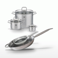 Batterie de cuisine avec 3 faitouts 12/20/26 cm et 2 poêles de cuisson 24/32 cm en inox et ELODUR sans PFAS Elo Collection Relief Solution Citrin - g