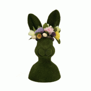Buste de lapin en velours vert 21x15x45 cm