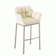 Décoshop26 - Tabouret de bar chaise haute de comptoir couture carrées assise en PVC crème 4 pieds stables en acier inoxydable 10_0004714 - beige in