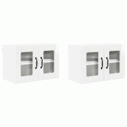 Helloshop26 - Lot de 2 armoires murales de cuisine moderne rangement pratique 60 x 31 x 40 cm en bois d'ingénierie blanc brillant 02_0054318 - blanc