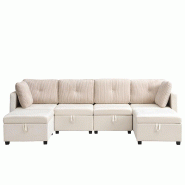 Merax Canapé modulaire en U 6 en 1 avec rangement, canapé-lit en velours et velours côtelé, pour 4 à 6 personnes, beige - beige ZR9367890B