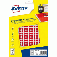 AVERY Lot de 5 Etui de 2940 pastilles adhésives, diamètre 8 mm, coloris rouge (10 feuilles / cdt) - rouge 5014702026546
