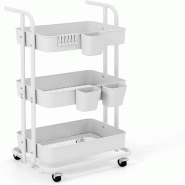 COSTWAY Chariot Pliable 3 Étagères, Chariot de Service Mobile sur Roulettes, Chariot de Cuisine Métallique avec Poignée - blanc VL32414IT