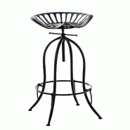 Décoshop26 - Tabouret de bar x1 avec repose-pieds circulaire design industriel en métal noir 10_0005222 - noir métal 3000252523347