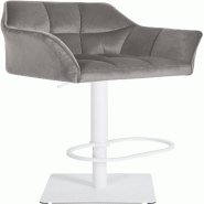 Décoshop26 - Tabouret de bar x1 réglable en velours gris assise enveloppante capitonnée avec base carrée en métal blanc 10_0006309 - blanc métal