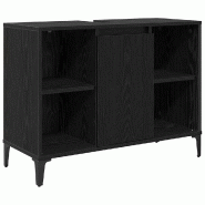 Helloshop26 - Armoire d'évier rectangulaire rustique pratique salle de bain 80 x 33 x 60 cm en bois d'ingénierie chêne noir 02_0052712 - noir Bois