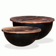 Helloshop26 - Ensemble de table basse lot de 2 bois récupération massif forme bol noir 02_0042122 - 3000213658118 Helloshop26 - Ensemble de table basse lot de 2 bois récupération massif forme bol noir 02_0042122 - 3000213658118