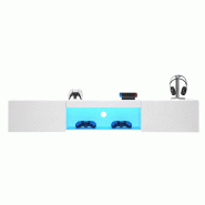 Merax 160 cm meuble mural blanc brillant pour téléviseur 70", avec éclairage LED, contrôle par application Bluetooth, meuble TV mural - blanc mult