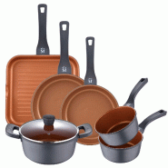 San Ignacio - Batterie de Cuisine en Aluminium Moulé - Marmites Ø16, 20 et 24 cm, Poêles Ø20 et 24 cm + Grill 28 cm, Compatible Induction - Bronze San Ignacio - Batterie de Cuisine en Aluminium Moulé - Marmites Ø16, 20 et 24 cm, Poêles Ø20 et 24 cm + Grill 28 cm, Compatible Induction - Bronze