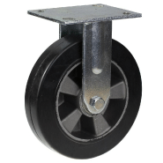 Roulette fixe de 200 mm avec caoutchouc élastique noir sur roue centrale en aluminium Roulette fixe de 200 mm avec caoutchouc élastique noir sur roue centrale en aluminium