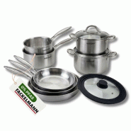 Batterie de cuisine avec 3 poêles 20/26/28 cm, 2 casseroles 14/18 cm et 2 faitouts avec 1 couvercle de cuisson universel Fackelmann Vita3 - gris Acie