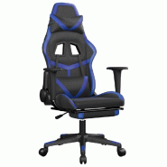 Décoshop26 - Fauteuil de bureau chaise gaming avec coussin lombaire fonction de massage et repose-pieds en PVC bleu et noir DEC025880 - bleu 30002555