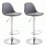 Décoshop26 - Lot de 2 tabourets de bar moderne et confortable assise en PVC gris coque en plastique et pieds en métal chromé 10_0004244 - gris mét