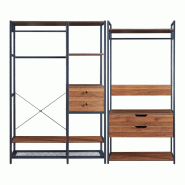 Helloshop26 - Ensemble de 2 portants rangement organisation à vêtements 4 tiroirs noir effet noyer 03_0009376 - 3000224657339