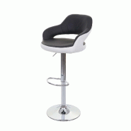 Mendler Tabouret de bar HWC-F16, chaise de bar tabouret de comptoir tabouret pivotant, avec dossier similicuir ~ noir-blanc - noir matière synthétiq