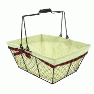 Panier rectangle "Ecossais" métal grillagé noir tissu écru 38x28x16cm - par 20