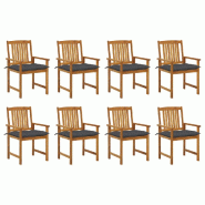 VidaXL Chaises De Jardin Avec Coussins Lot De 8 Bois D Acacia Solide - gris 3078193