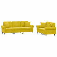 VidaXL Ensemble de canapés 2 pcs avec coussins jaune velours Modèle Ivionis - 3202276
