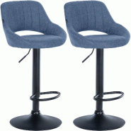 Décoshop26 - Lot de 2 tabourets de bar réglables en tissu bleu dossier ajouré et pied métal noir 10_0006573 - bleu métal 3000265646019