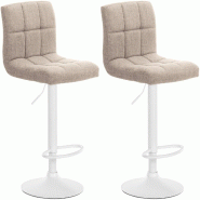 Décoshop26 - Lot de 2 tabourets de bar style contemporain en tissu matelassé crème cadre métal blanc 10_0006028 - beige métal 3000265347008