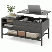 Helloshop26 - Table basse à plateau relevable 99,5 x 49,5 x 47,5 cm rangement optimisé design moderne en bois gris 20_0017560 - 3000231933334