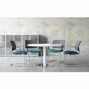 Table de réunion ronde avec base chromée Ogi - MDD. - Blanc 9010, 80, Chêne Canadien_0