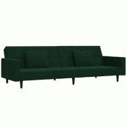 VidaXL Canapé-lit à 2 places avec deux oreillers Vert foncé Velours Modèle Serlénis - 375818