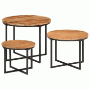 VidaXL Tables basses gigognes 3 pcs bois massif d'acacia et fer Modèle Élégia Prestige - 372742