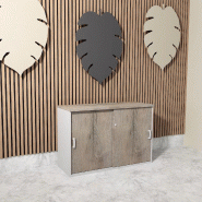 Armoire basse à portes coulissantes Mobel Linea. - 120, Gris aluminium, Chêne grisé_0
