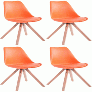 Décoshop26 - 4 chaises de salle à manger style scandinave en synthétique et plastique orange pieds carré en bois clair CDS10368 - Bois massif 3000