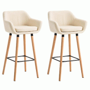 Décoshop26 - Lot de 2 tabourets de bar chaise haute design scandinave accoudoirs et repose-pied synthétique crème 10_0001004 - beige 3000714069604