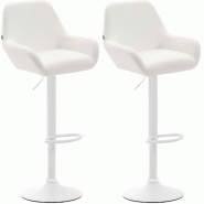 Décoshop26 - Lot de 2 tabourets de bar repose-pieds en forme d'arc en métal blanc assise en PVC blanc 10_0004027 - blanc métal 3000251899184