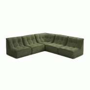 Oviala Business Canapé d'angle modulable 5 places L.250 cm en velours côtelé vert, L 250 x l 250 x h 70 cm Oviala - vert polyester 116418