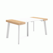 SKRAUT HOME Table console extensible, 160, Pour 8 personnes, Pieds en bois, Chêne et blanc - beige Bois manufacturé 244_7