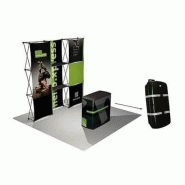 Stand d'exposition avec une valise comptoir contenant 2 structures Xpressions - Stand hello.Xpress