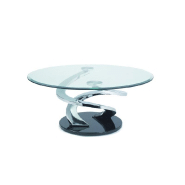 TABLE BASSE TORNADE DESIGN EN VERRE ET PIÈTEMENT CHROMÉ