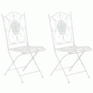 CLP Lot de 2 chaises de jardin pliables Sibell en fer Blanc - blanc métal 320681 CLP Lot de 2 chaises de jardin pliables Sibell en fer Blanc - blanc métal 320681