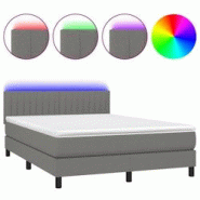 Décoshop26 - Cadre de lit LED avec sommier, tête de lit réglable, matelas à ressorts 140x200 cm et surmatelas - tissu gris foncé - TDL0208367 Décoshop26 - Cadre de lit LED avec sommier, tête de lit réglable, matelas à ressorts 140x200 cm et surmatelas - tissu gris foncé - TDL0208367