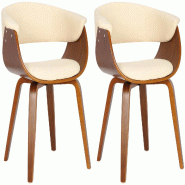 Décoshop26 - Lot de 2 chaises de la salle à manger design retro en structure en bois et assise en PVC crème 10_0001685 - beige Bois massif 30002506
