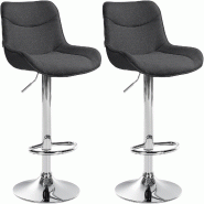 Décoshop26 - Lot de 2 tabourets de bar pivotant forme ergonomique surpiqûres décoratives en tissu gris foncé cadre en métal chromé 10_0006088 -