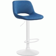 Décoshop26 - Tabouret de bar chaise haute x1 avec repose-pieds en velours bleu piètement métallique blanc 10_0004605 - bleu 3000252195322 Décoshop26 - Tabouret de bar chaise haute x1 avec repose-pieds en velours bleu piètement métallique blanc 10_0004605 - bleu 3000252195322