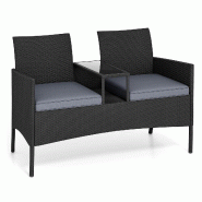 Helloshop26 - Salon de jardin 2 places avec table intégrée 62 x 124 x 84 cm assise ergonomique style moderne en rotin noir gris 20_0013426 - noir ve